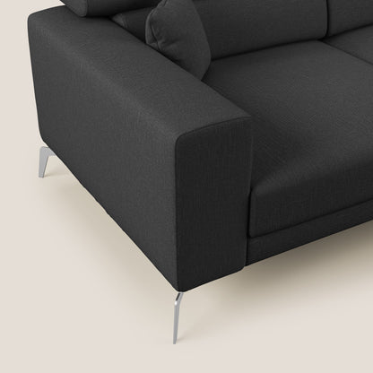 Blade Divano moderno angolare con poggiatesta reclinabili in tessuto impermeabile simil-cotone T13 antracite