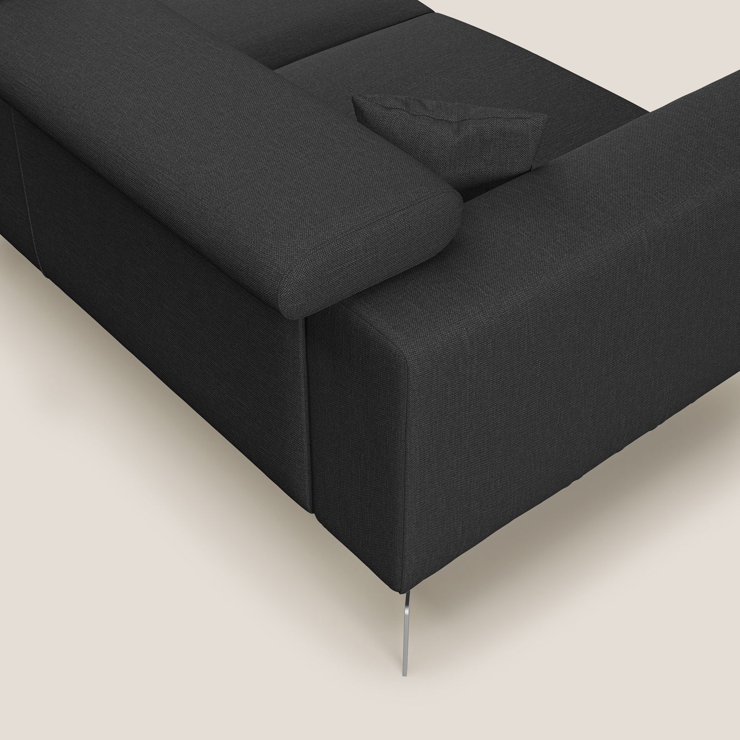 Blade Divano moderno angolare con poggiatesta reclinabili in tessuto impermeabile simil-cotone T13 antracite