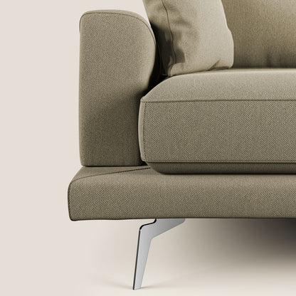 Dorian divano moderno angolare con penisola in tessuto morbido antimacchia T05 cammello