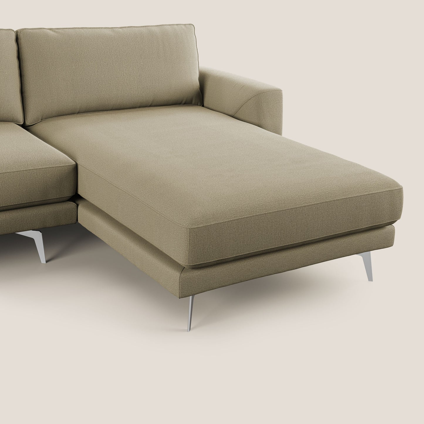 Dorian divano moderno angolare con penisola in tessuto morbido antimacchia T05 cammello