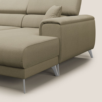 Fusion Divano angolare con sedute scorrevoli in tessuto morbido smaltabile T05 cammello