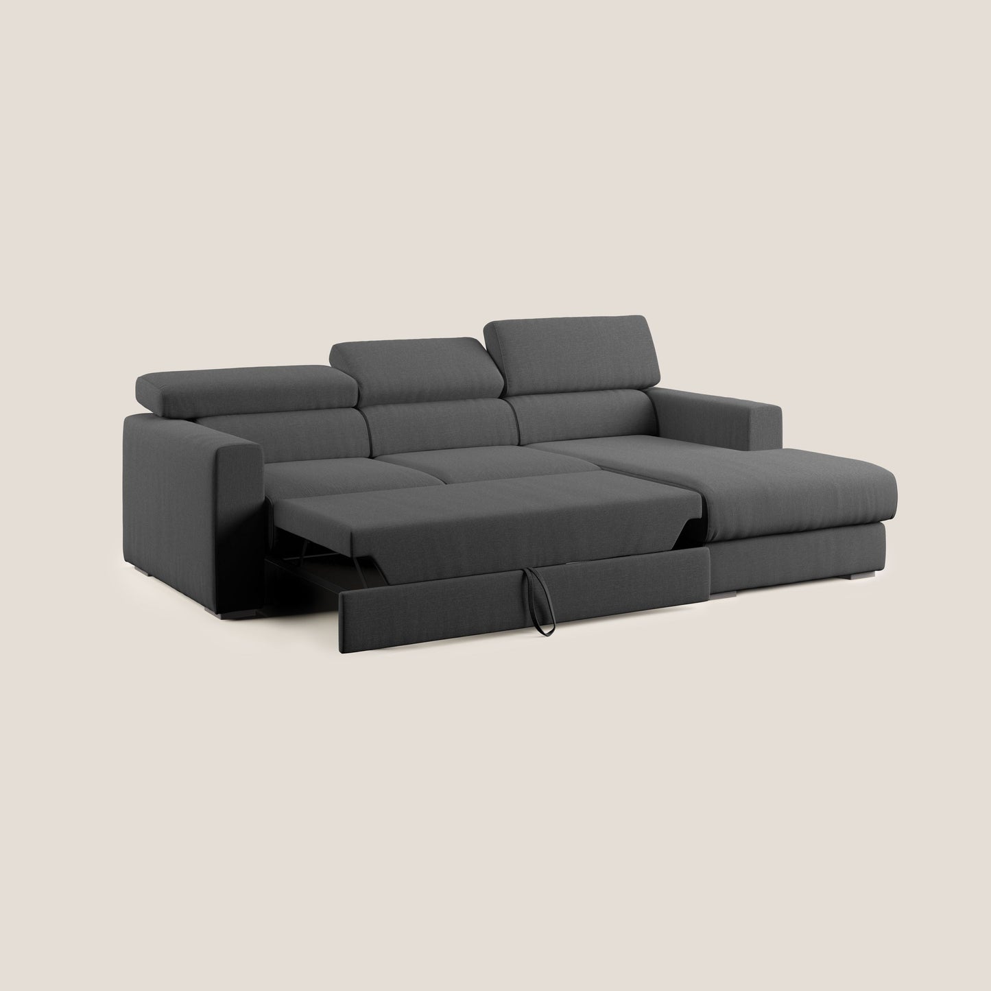 Dylan divano angolare con pouf estraibile poggiapiedi in tessuto simil cotone impermeabile T13 antracite