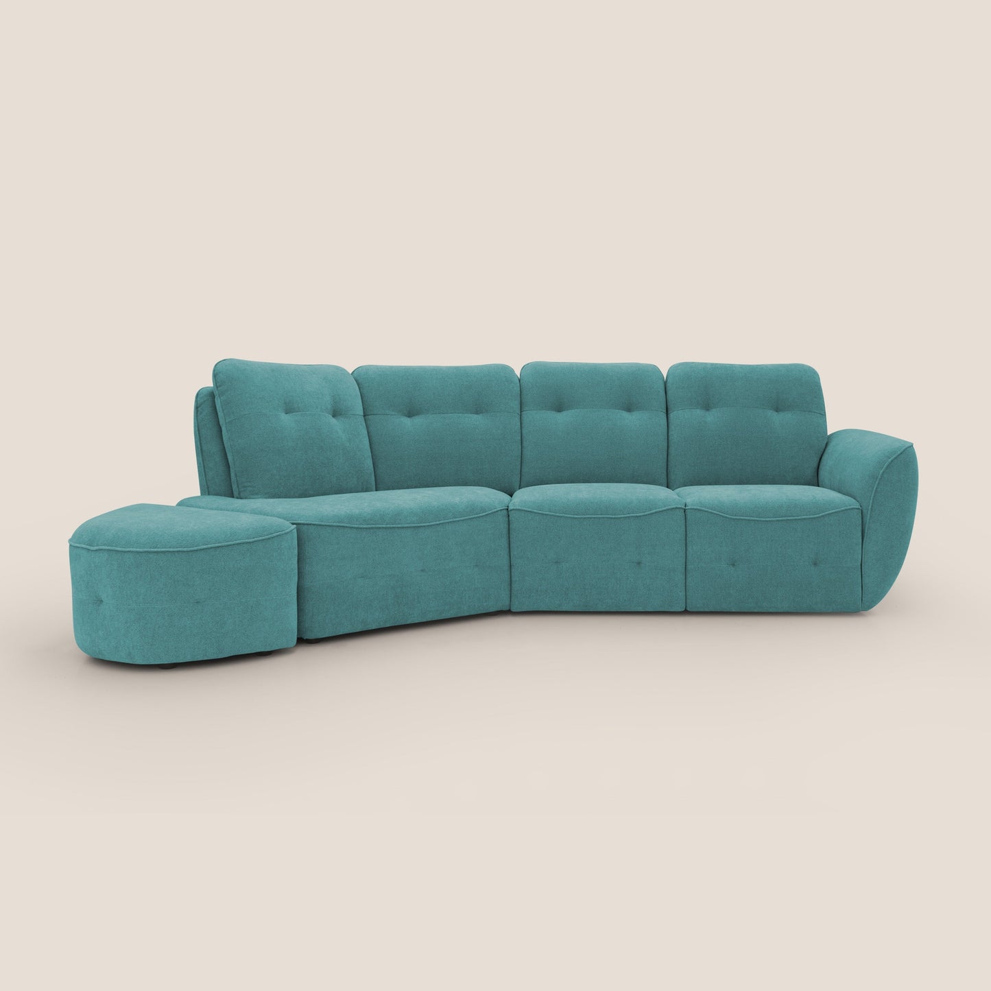 Cerbero divano angolare con pouf mobile in morbido bouclé impermeabile T07 azzurro