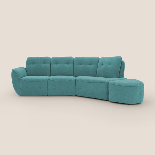Cerbero divano angolare con pouf mobile in morbido bouclé impermeabile T07 azzurro