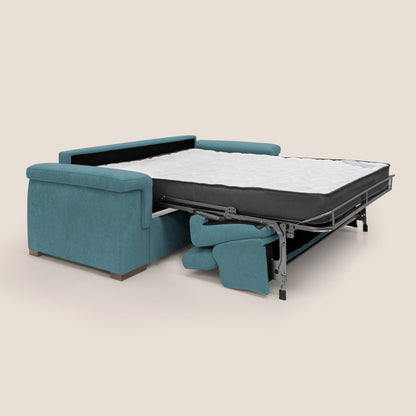 Giunone divano letto con materasso alto 18 cm e poggiatesta reclinabili in tessuto impermeabile T02 azzurro 