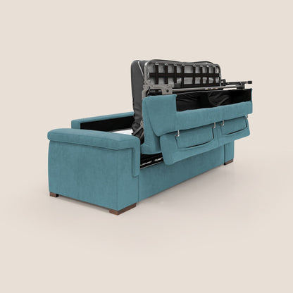 Giunone divano letto con materasso alto 18 cm e poggiatesta reclinabili in tessuto impermeabile T02 azzurro 