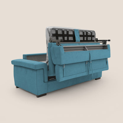 Bjorn divano letto sfoderabile con materasso H18 cm e poggiatesta reclinabili in tessuto impermeabile T02 azzurro