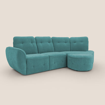 Cerbero divano angolare con pouf mobile in morbido bouclé impermeabile T07 azzurro