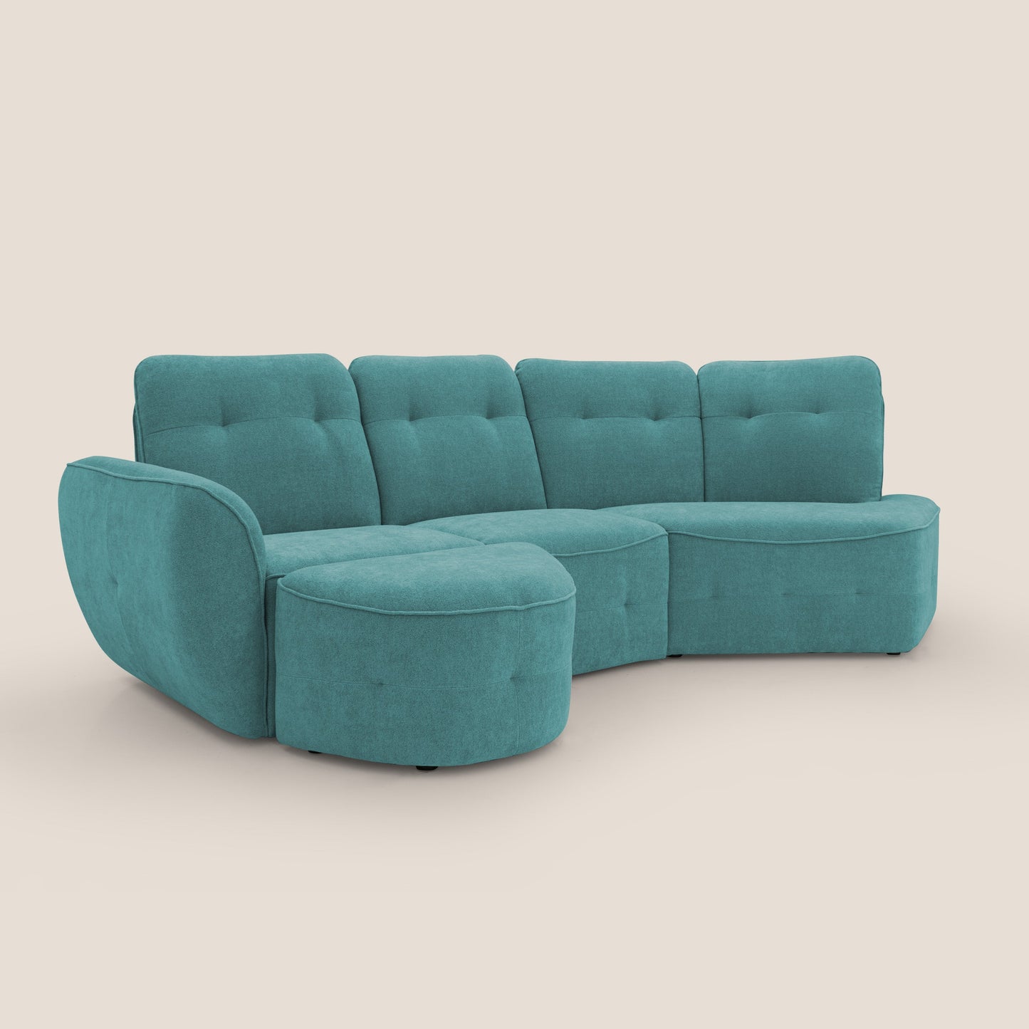 Cerbero divano angolare con pouf mobile in morbido bouclé impermeabile T07 azzurro