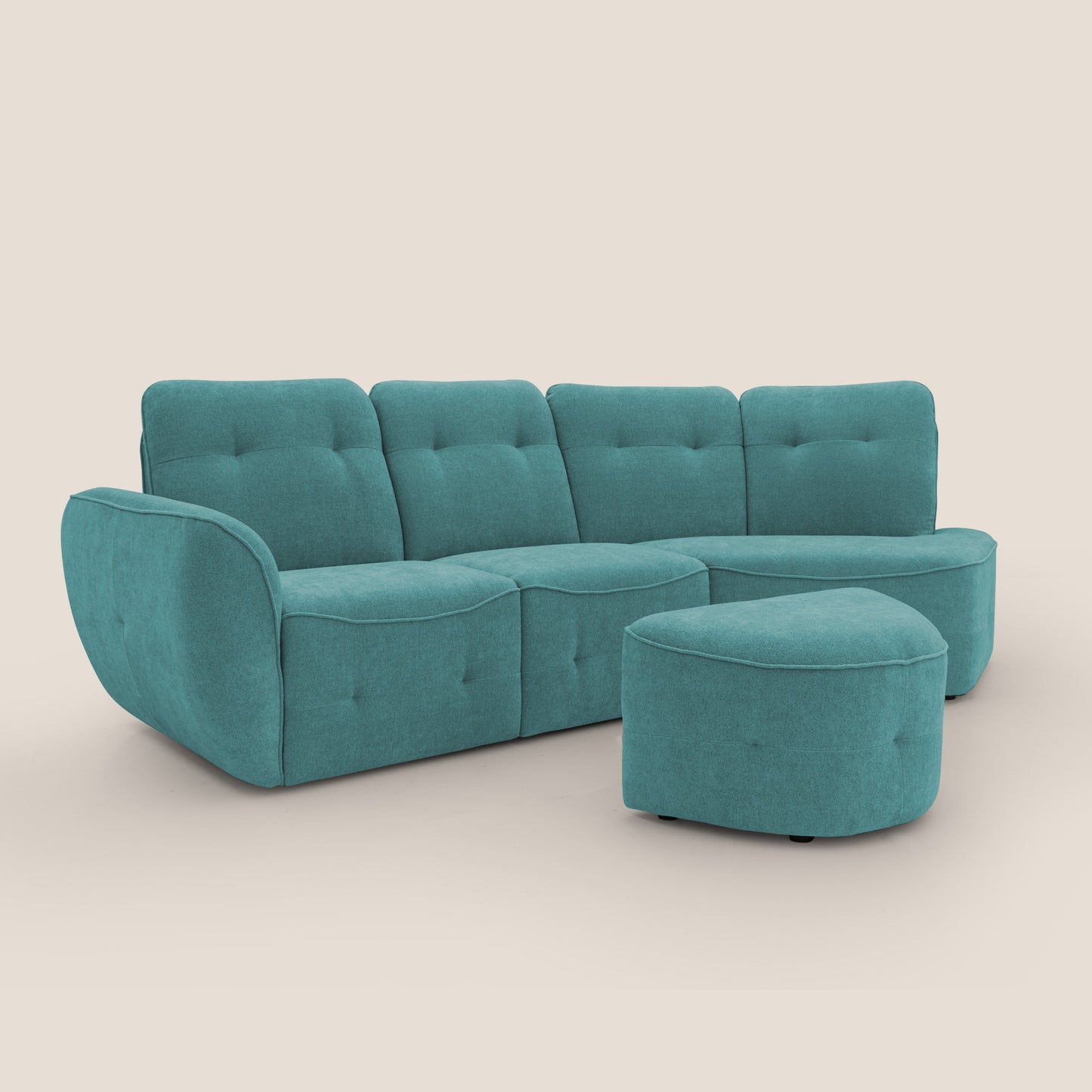 Cerbero divano angolare con pouf mobile in morbido bouclé impermeabile T07 azzurro