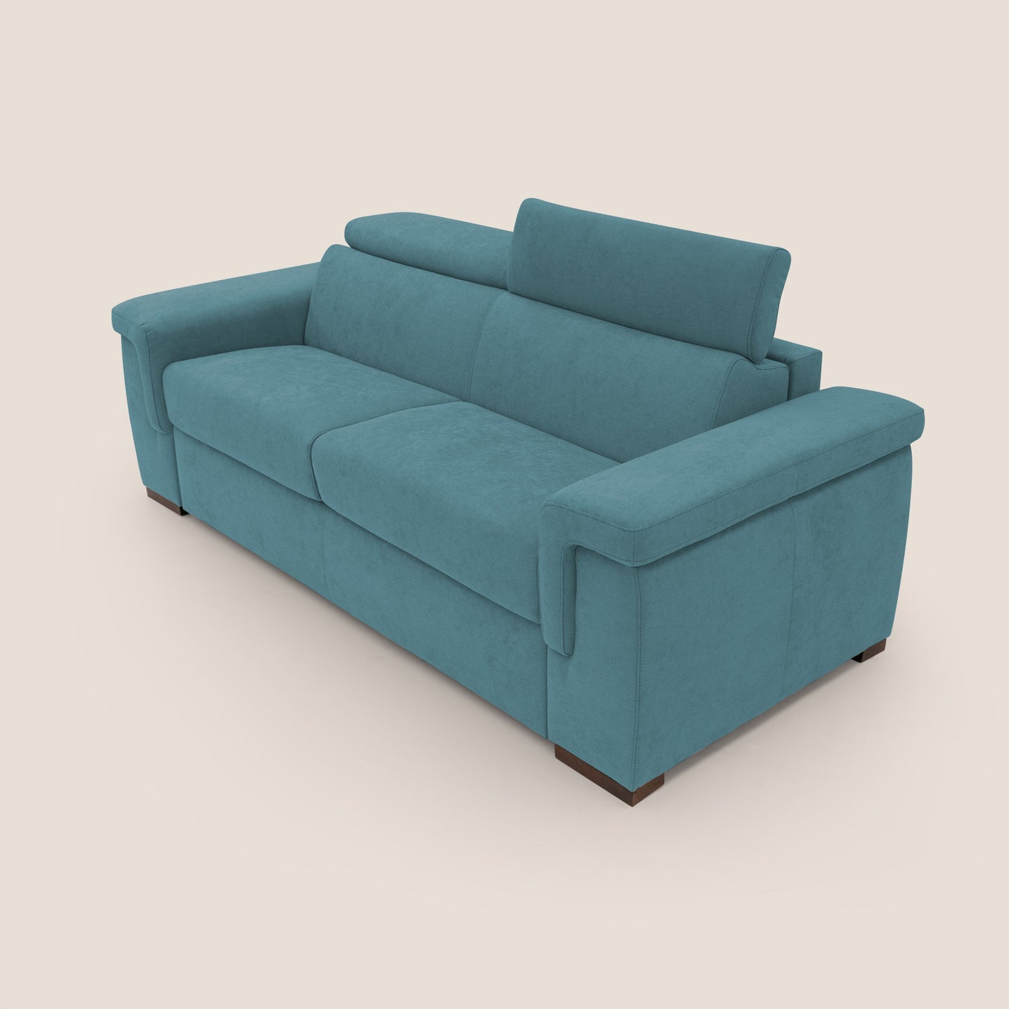 Giunone divano letto con materasso alto 18 cm e poggiatesta reclinabili in tessuto impermeabile T02 azzurro 