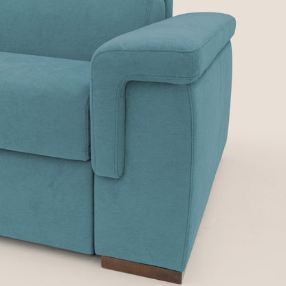 Giunone divano letto con materasso alto 18 cm e poggiatesta reclinabili in tessuto impermeabile T02 azzurro 