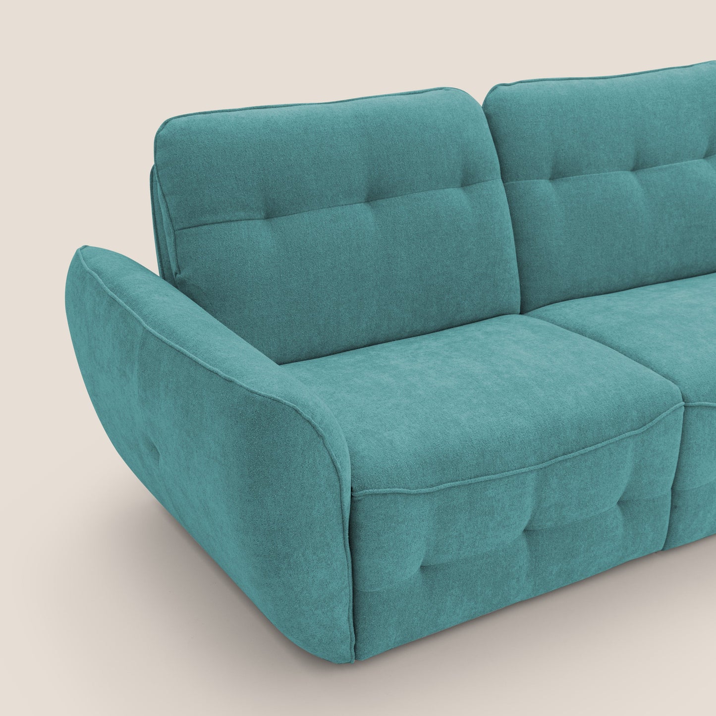 Cerbero divano angolare con pouf mobile in morbido bouclé impermeabile T07 azzurro