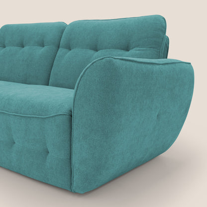 Cerbero divano angolare con pouf mobile in morbido bouclé impermeabile T07 azzurro