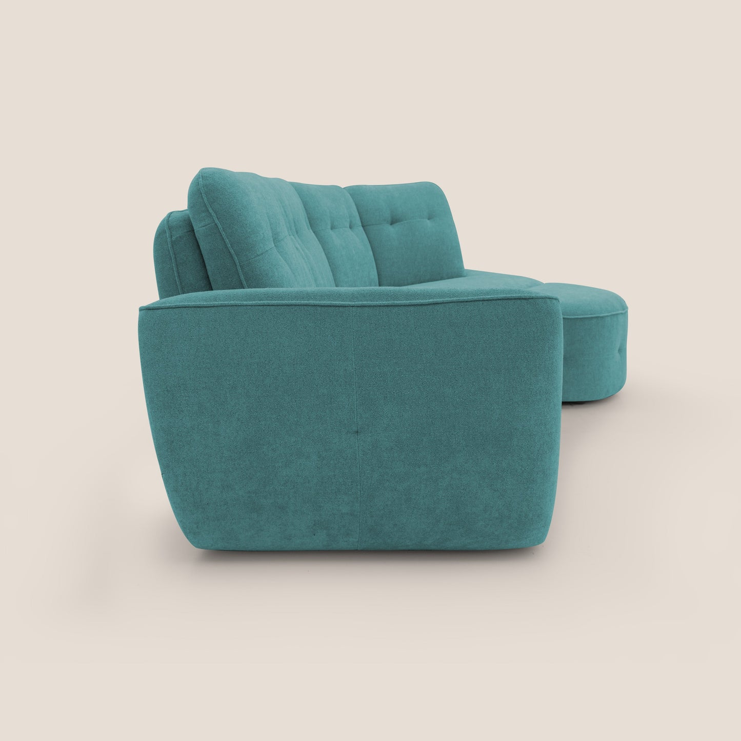 Cerbero divano angolare con pouf mobile in morbido bouclé impermeabile T07 azzurro