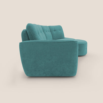 Cerbero divano angolare con pouf mobile in morbido bouclé impermeabile T07 azzurro