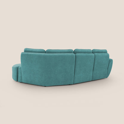 Cerbero divano angolare con pouf mobile in morbido bouclé impermeabile T07 azzurro