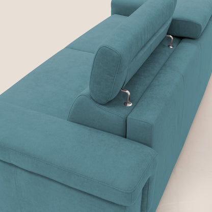 Giunone divano letto con materasso alto 18 cm e poggiatesta reclinabili in tessuto impermeabile T02 azzurro 