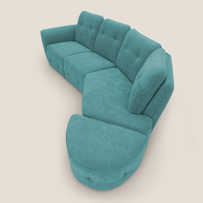 Cerbero divano angolare con pouf mobile in morbido bouclé impermeabile T07 azzurro