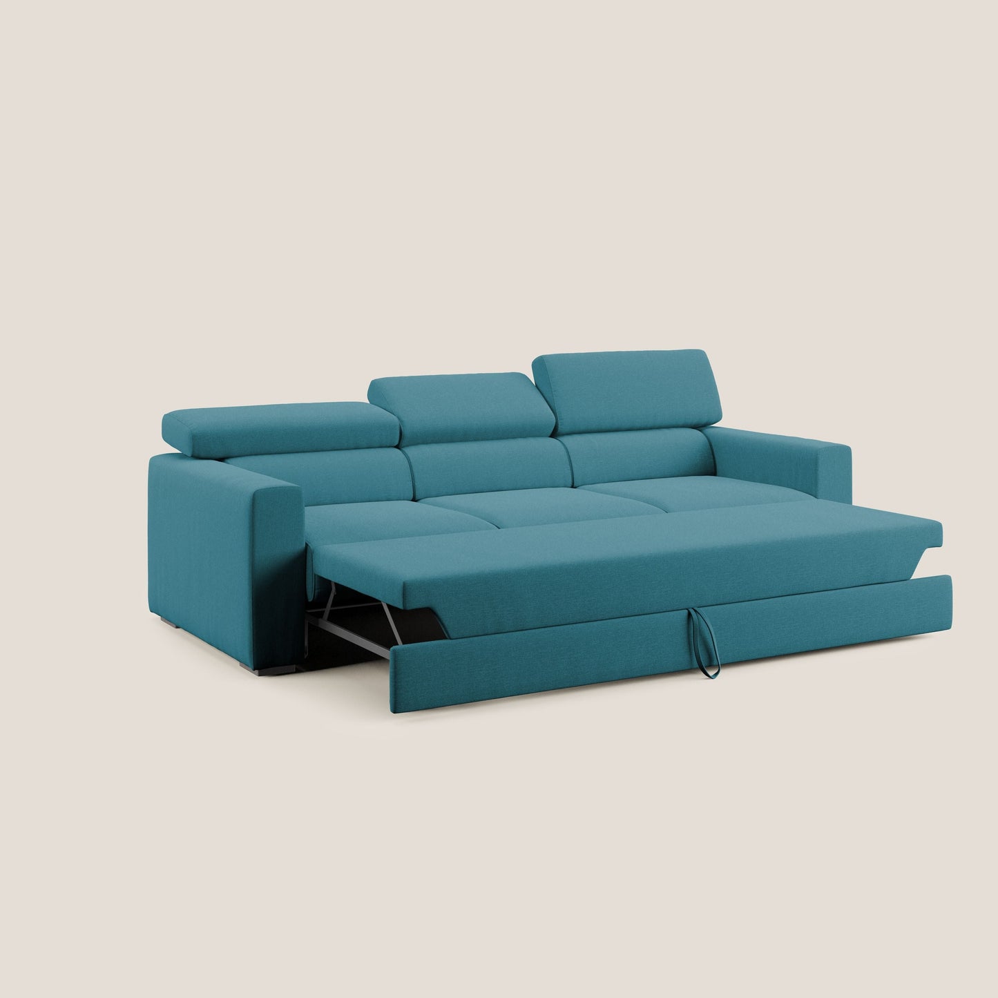 Dylan divano a 3 sedute con pouf estraibile poggiapiedi in tessuto simil cotone impermeabile T13 azzurro