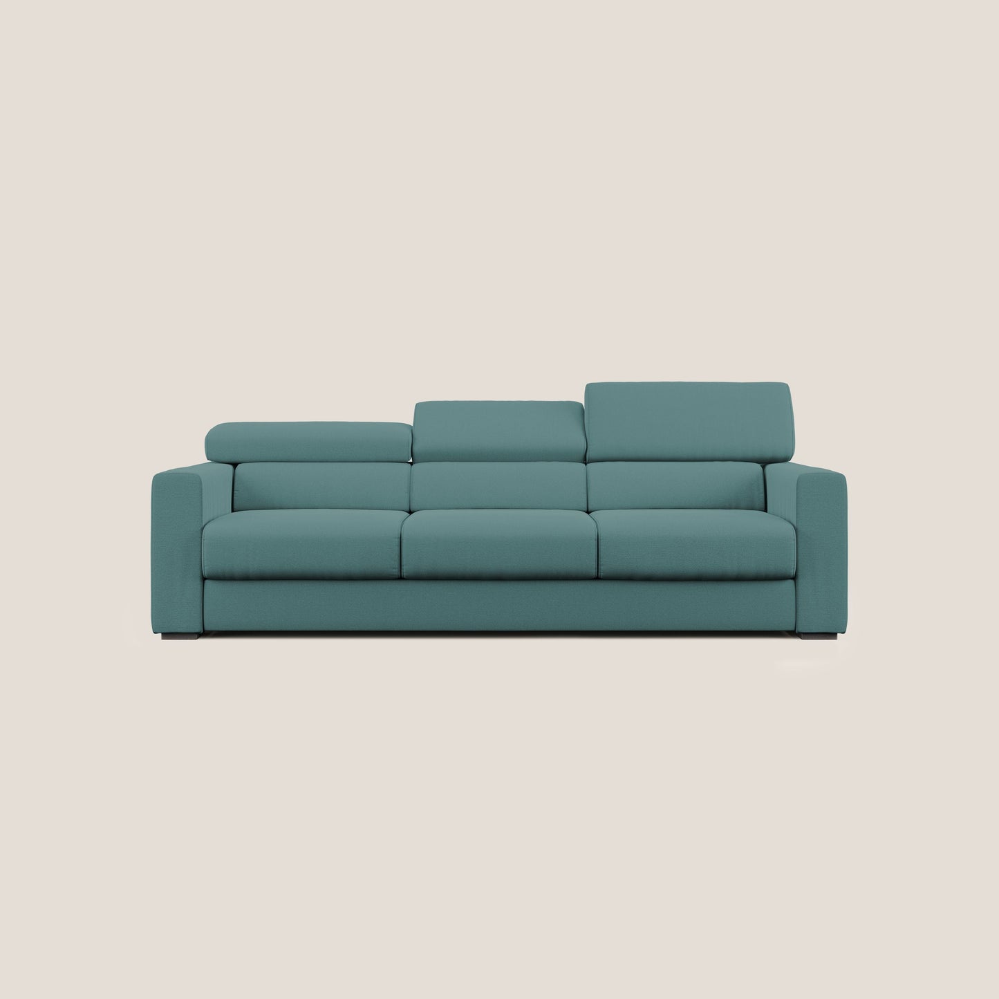 Dylan divano a 3 sedute con pouf estraibile poggiapiedi in tessuto fiammato simil cotone impermeabile T19 petrolio