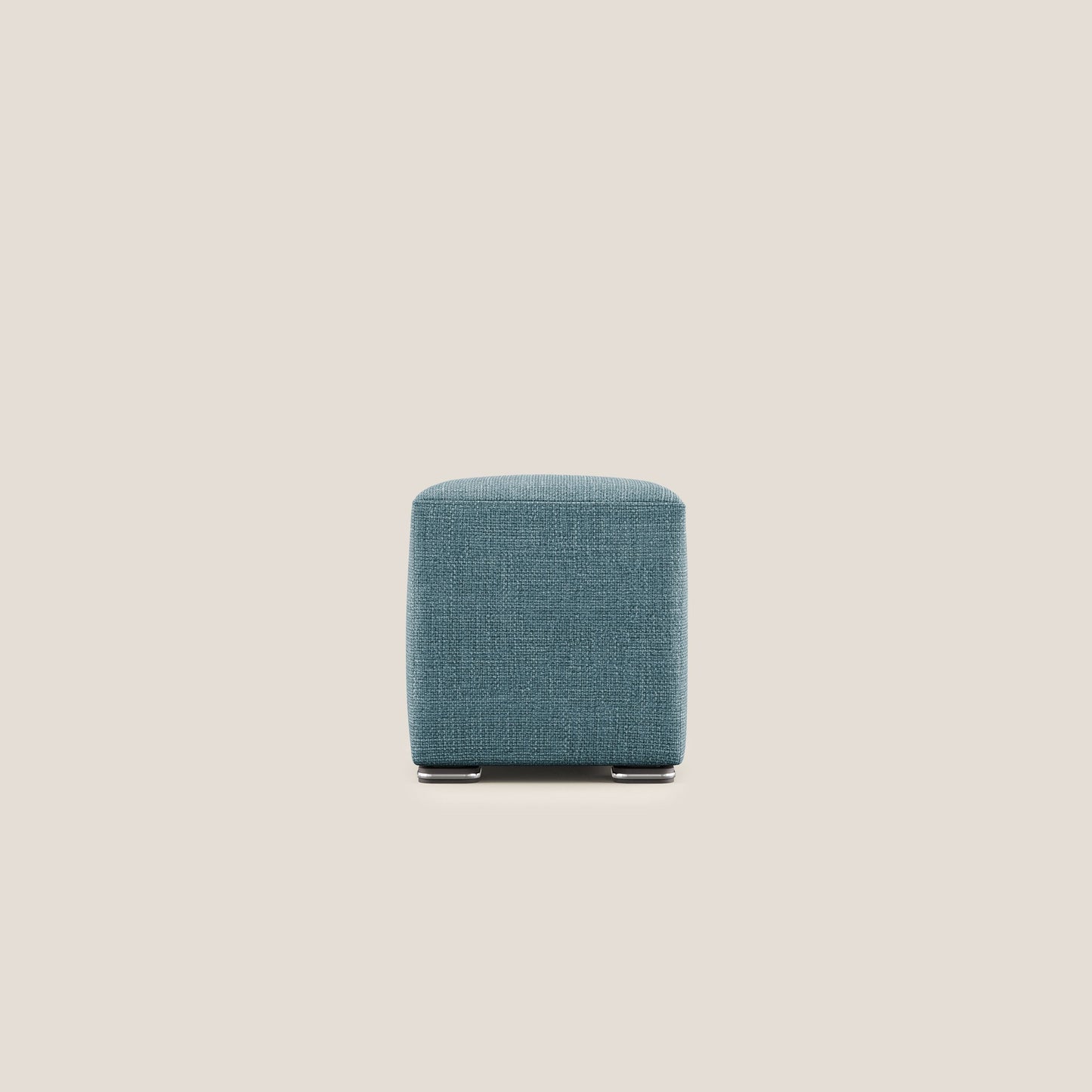 Pouf cubo in morbido tessuto impermeabile ad intreccio melangiato T06 azzurro