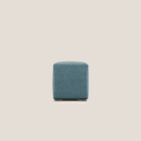 Pouf cubo in morbido tessuto impermeabile ad intreccio melangiato T06 azzurro