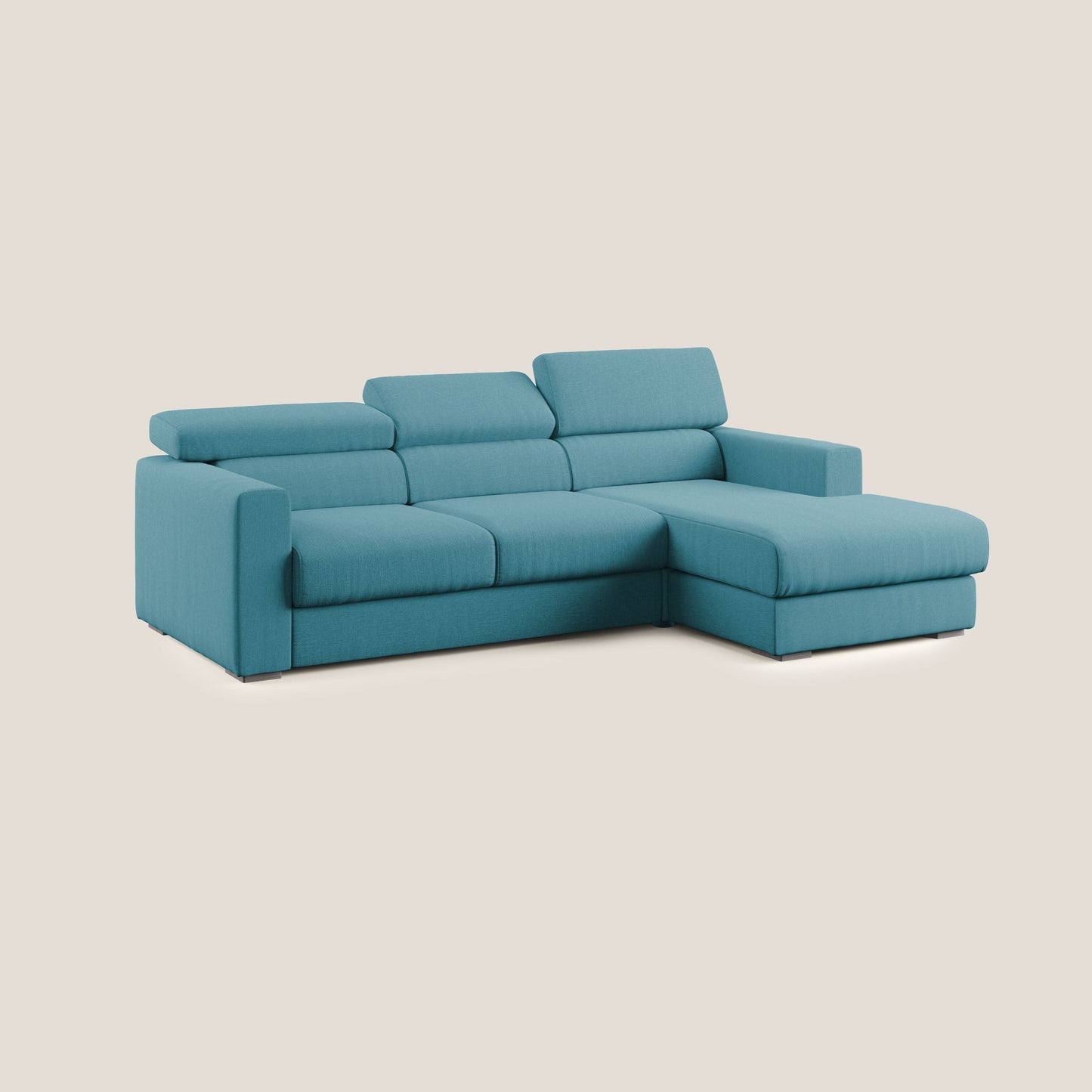 Dylan divano angolare con pouf estraibile poggiapiedi in tessuto simil cotone impermeabile T13 azzurro