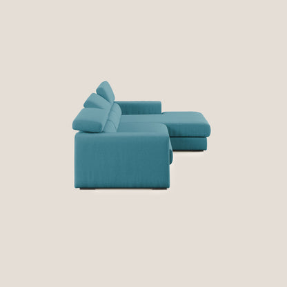 Dylan divano angolare con pouf estraibile poggiapiedi in tessuto simil cotone impermeabile T13 azzurro