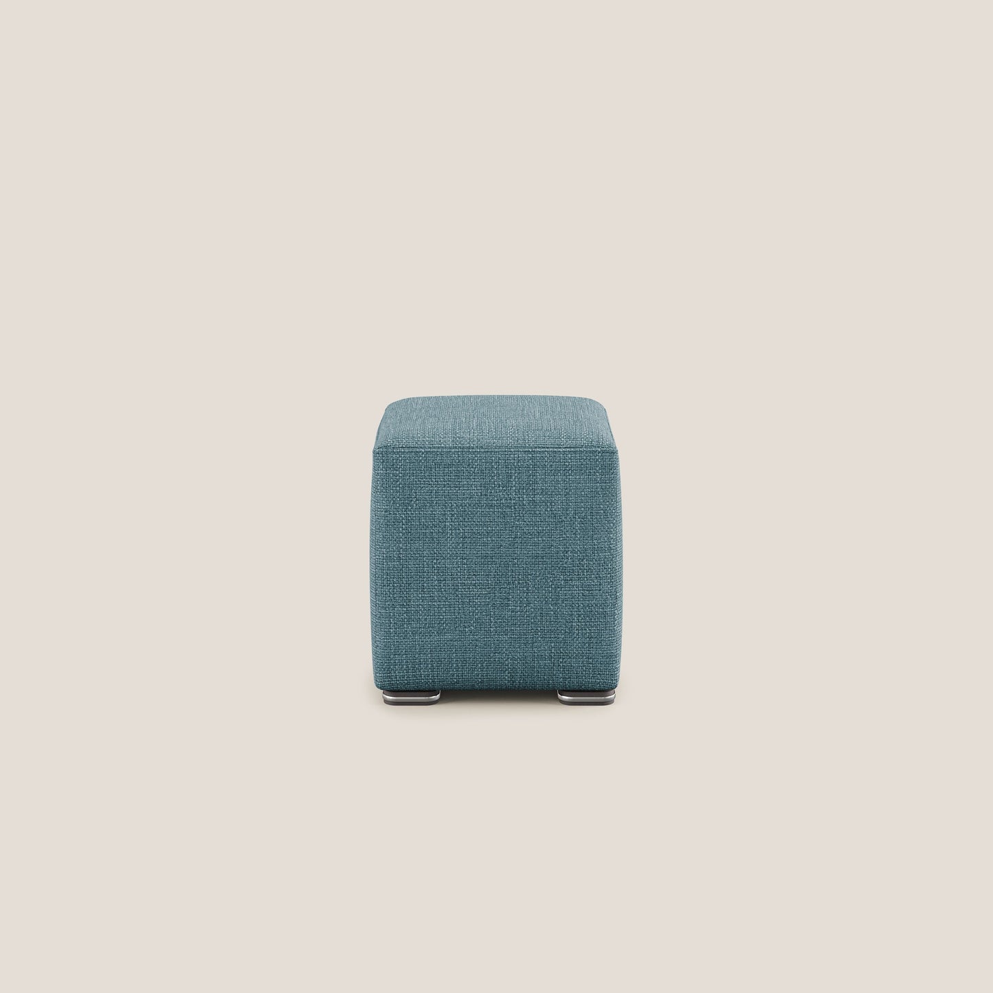 Pouf cubo in morbido tessuto impermeabile ad intreccio melangiato T06 azzurro