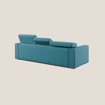 Dylan divano angolare con pouf estraibile poggiapiedi in tessuto simil cotone impermeabile T13 azzurro