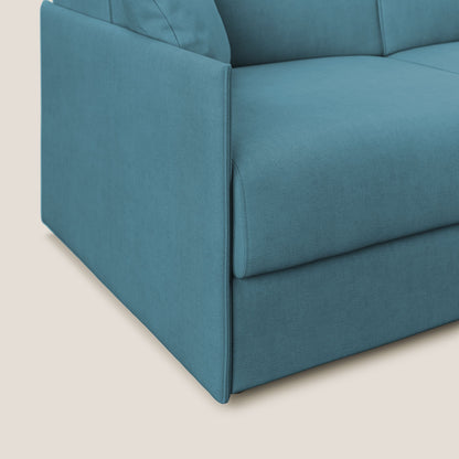 Evans Divano letto angolare con penisola in morbido tessuto impermeabile T02 azzurro