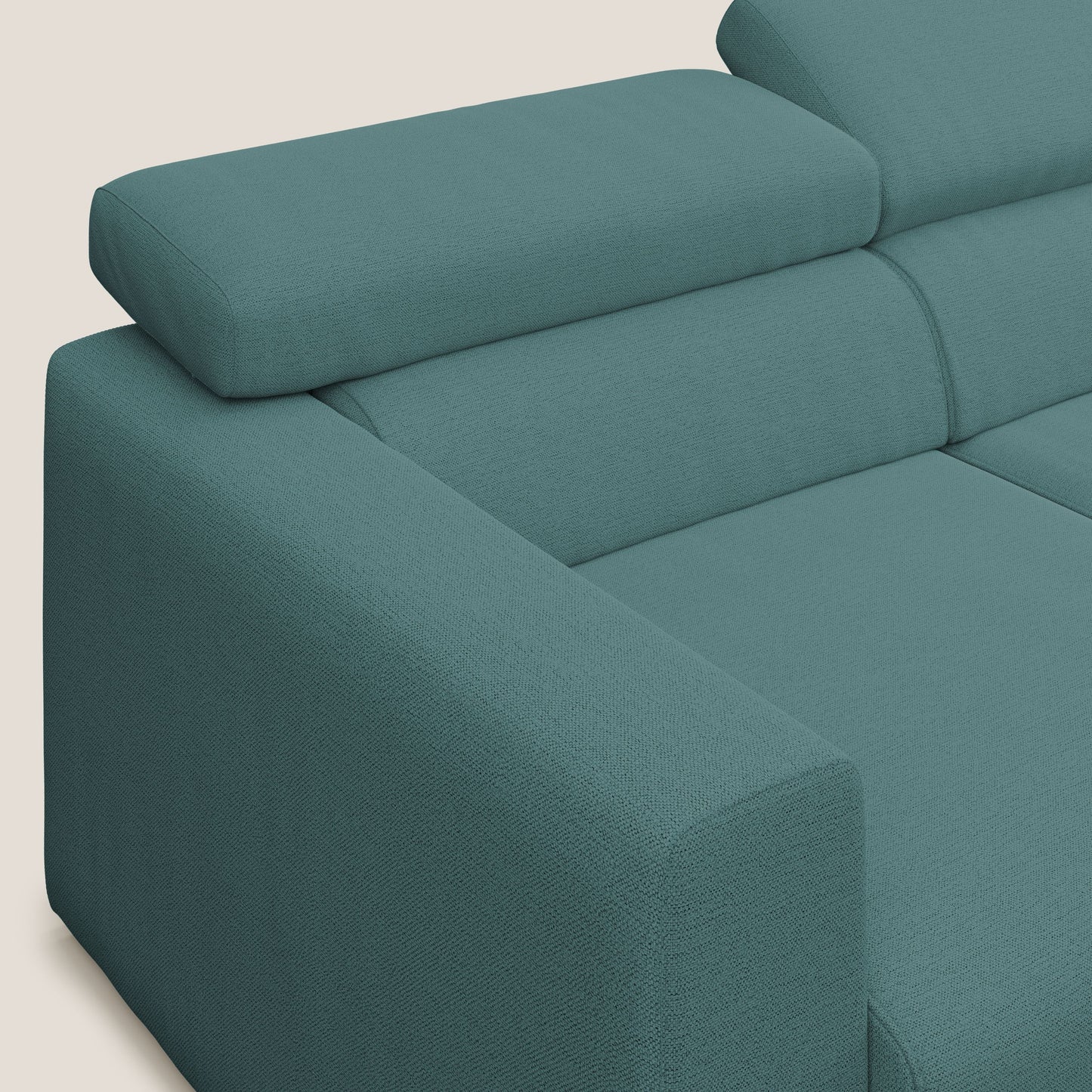 Dylan divano a 3 sedute con pouf estraibile poggiapiedi in tessuto fiammato simil cotone impermeabile T19 petrolio