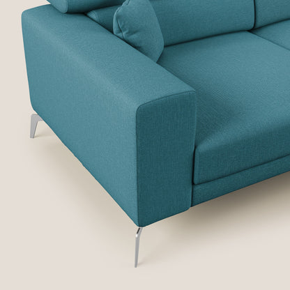 Blade Divano moderno angolare 310 cm DESTRO con poggiatesta reclinabili in tessuto impermeabile simil-cotone T13 AZZURRO
