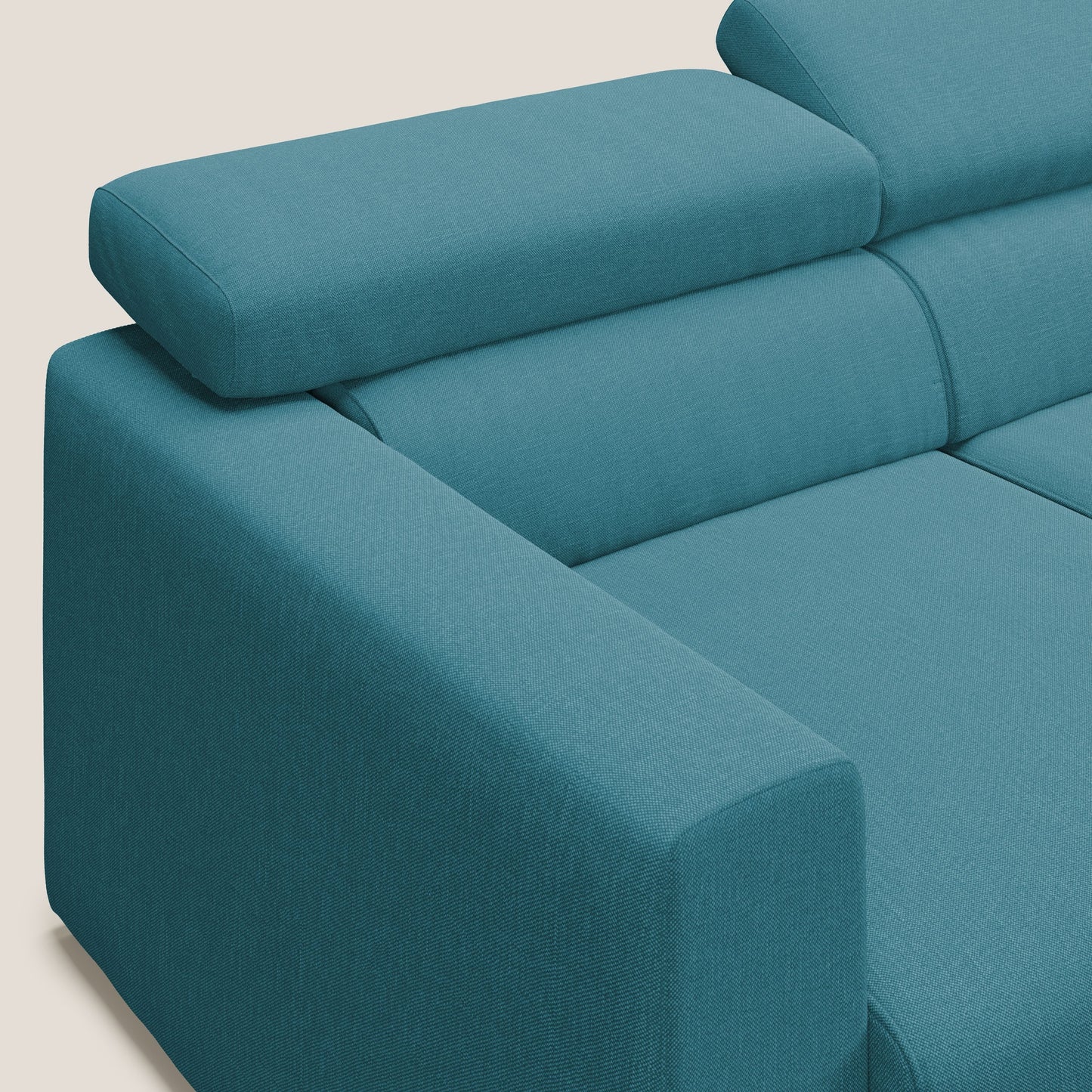 Dylan divano angolare con pouf estraibile poggiapiedi in tessuto simil cotone impermeabile T13 azzurro
