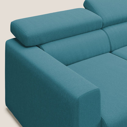 Dylan divano angolare con pouf estraibile poggiapiedi in tessuto simil cotone impermeabile T13 azzurro