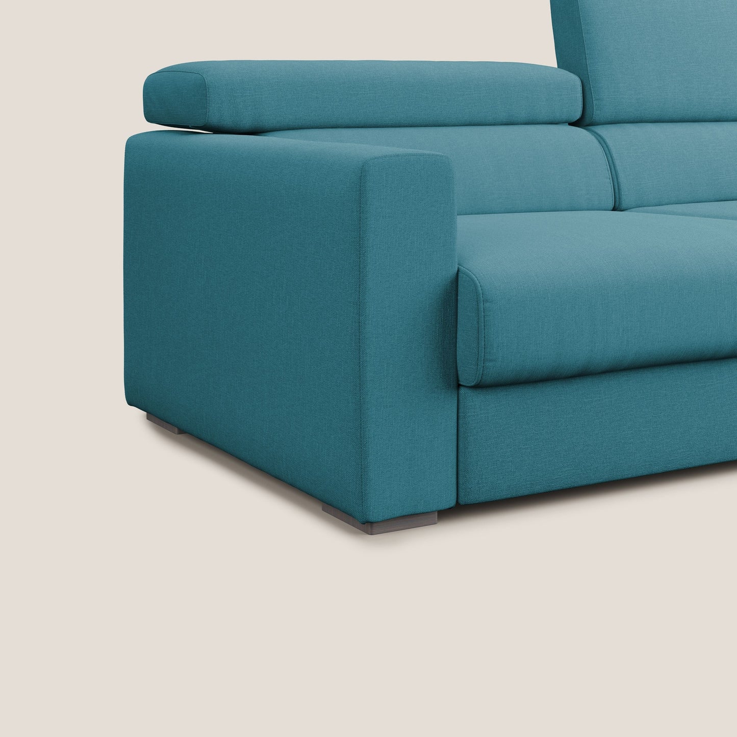 Dylan divano allungabile con pouf estraibile poggiapiedi in tessuto simil cotone impermeabile T13 azzurro