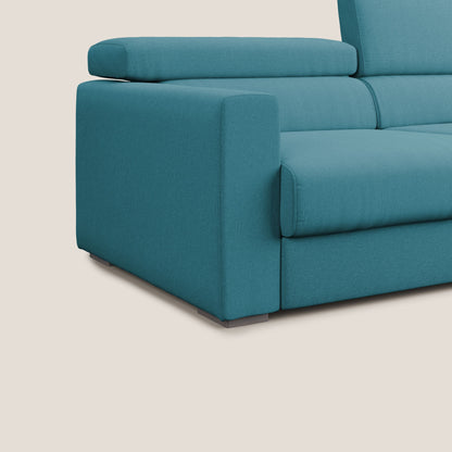 Dylan divano allungabile con pouf estraibile poggiapiedi in tessuto simil cotone impermeabile T13 azzurro