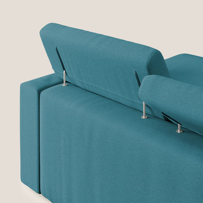 Dylan divano angolare con pouf estraibile poggiapiedi in tessuto simil cotone impermeabile T13 azzurro