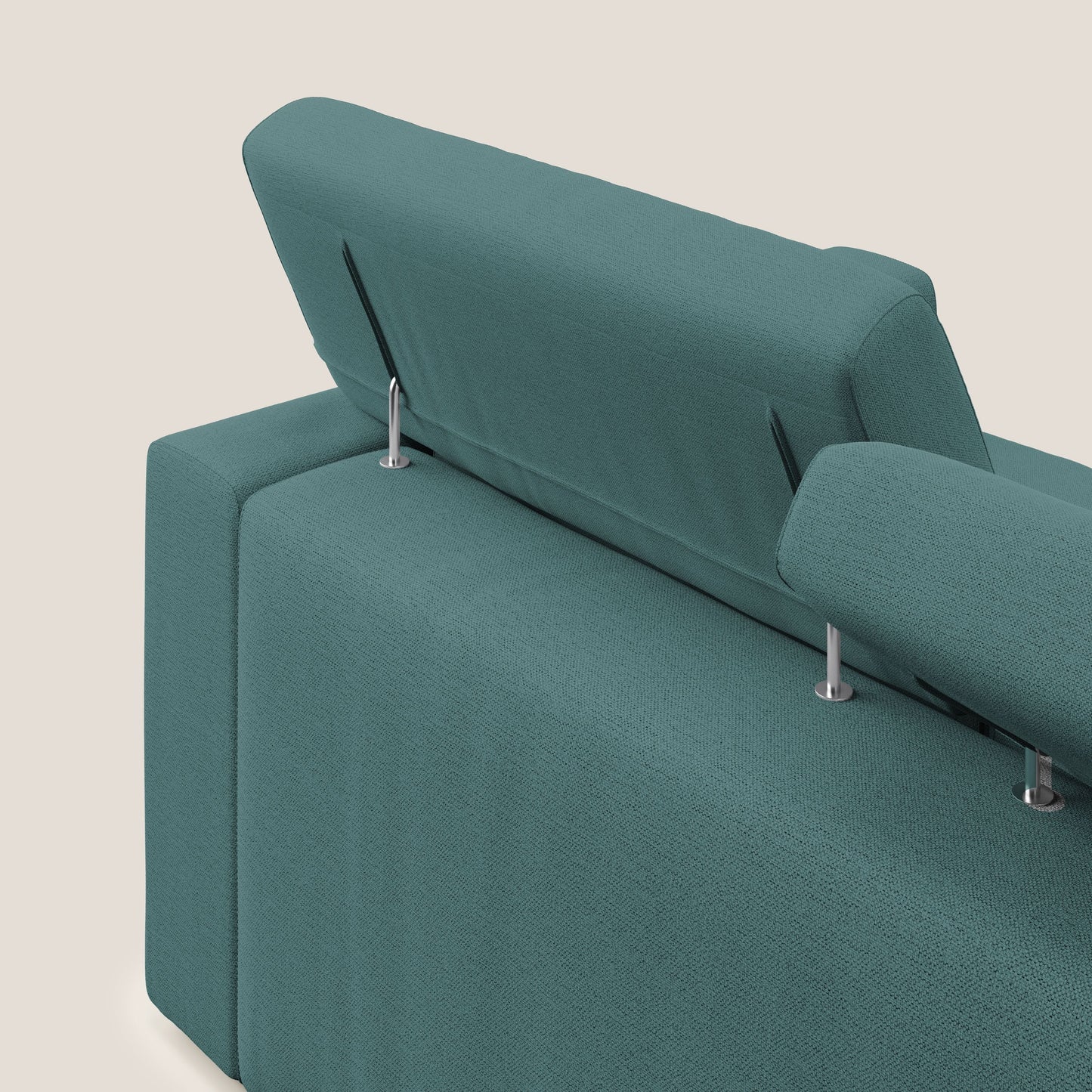 Dylan divano a 3 sedute con pouf estraibile poggiapiedi in tessuto fiammato simil cotone impermeabile T19 petrolio