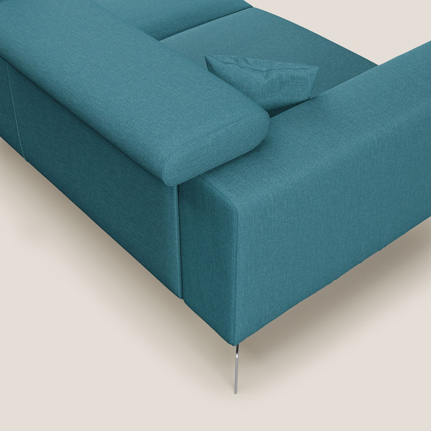 Blade Divano moderno angolare 310 cm DESTRO con poggiatesta reclinabili in tessuto impermeabile simil-cotone T13 AZZURRO