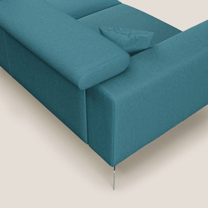Blade Divano moderno angolare 310 cm DESTRO con poggiatesta reclinabili in tessuto impermeabile simil-cotone T13 AZZURRO