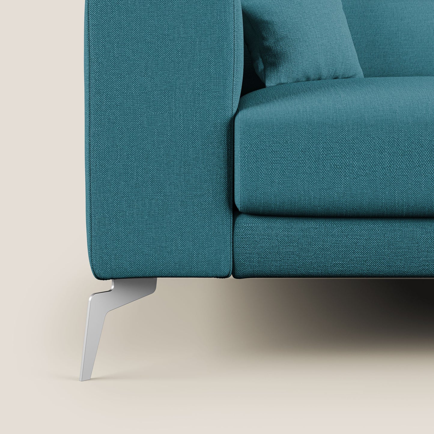 Blade Divano moderno angolare 310 cm DESTRO con poggiatesta reclinabili in tessuto impermeabile simil-cotone T13 AZZURRO