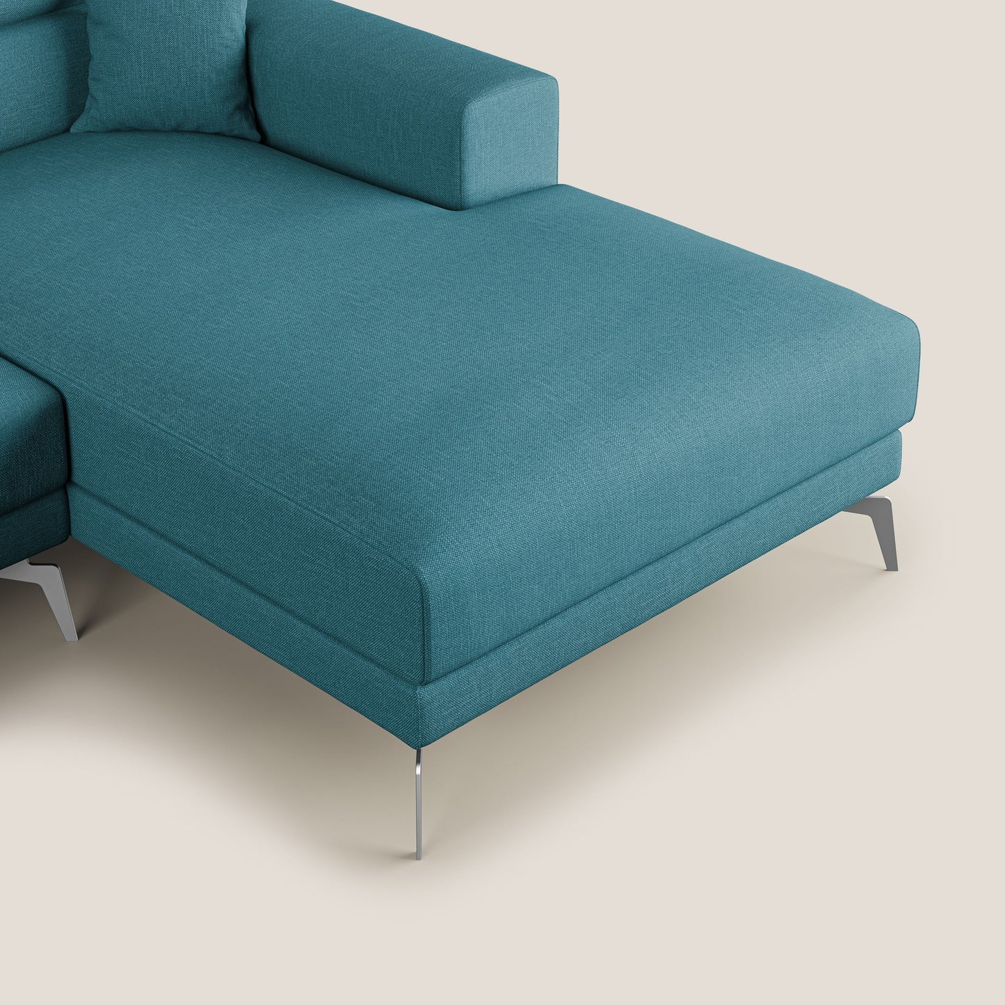 Blade Divano moderno angolare 310 cm DESTRO con poggiatesta reclinabili in tessuto impermeabile simil-cotone T13 AZZURRO