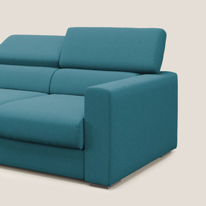 Dylan divano a 3 sedute con pouf estraibile poggiapiedi in tessuto simil cotone impermeabile T13 azzurro