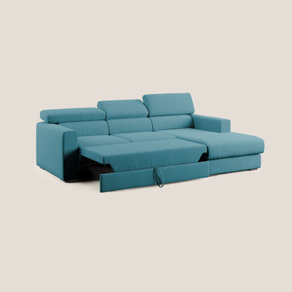 Dylan divano angolare con pouf estraibile poggiapiedi in tessuto simil cotone impermeabile T13 azzurro