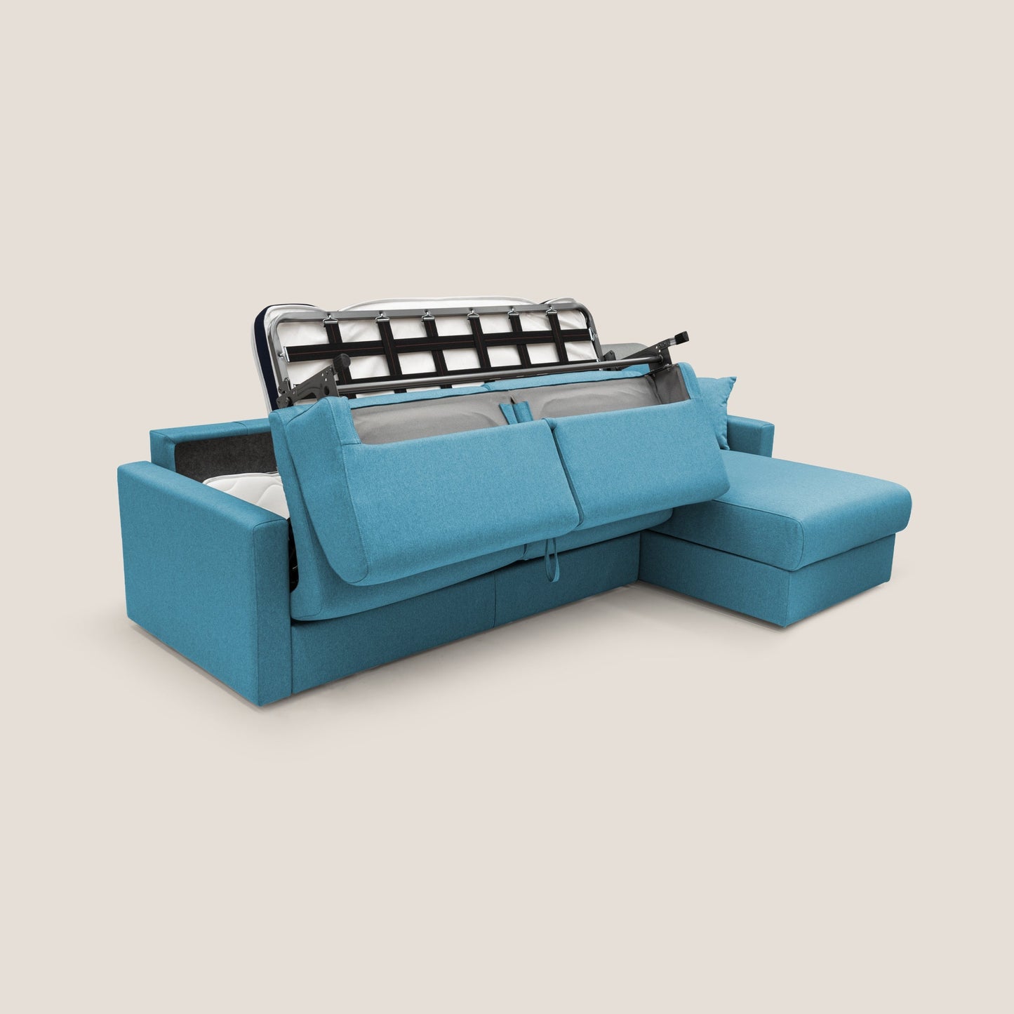 Chris Divano letto angolare 5 posti in tessuto impermeabile T13 azzurro