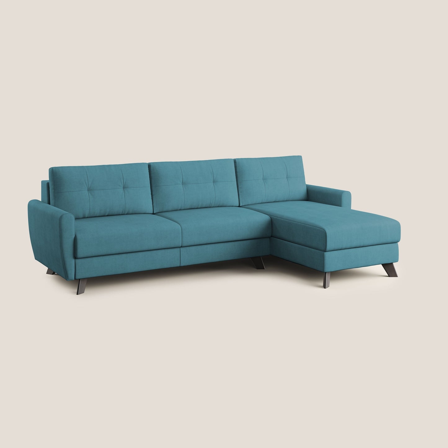 Callisto Divano letto angolare con penisola in tessuto morbido impermeabile T02 azzurro
