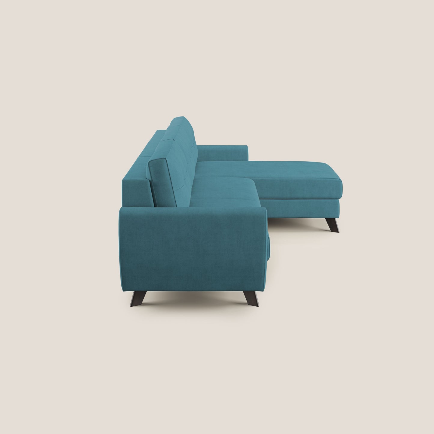 Callisto Divano letto angolare con penisola in tessuto morbido impermeabile T02 azzurro