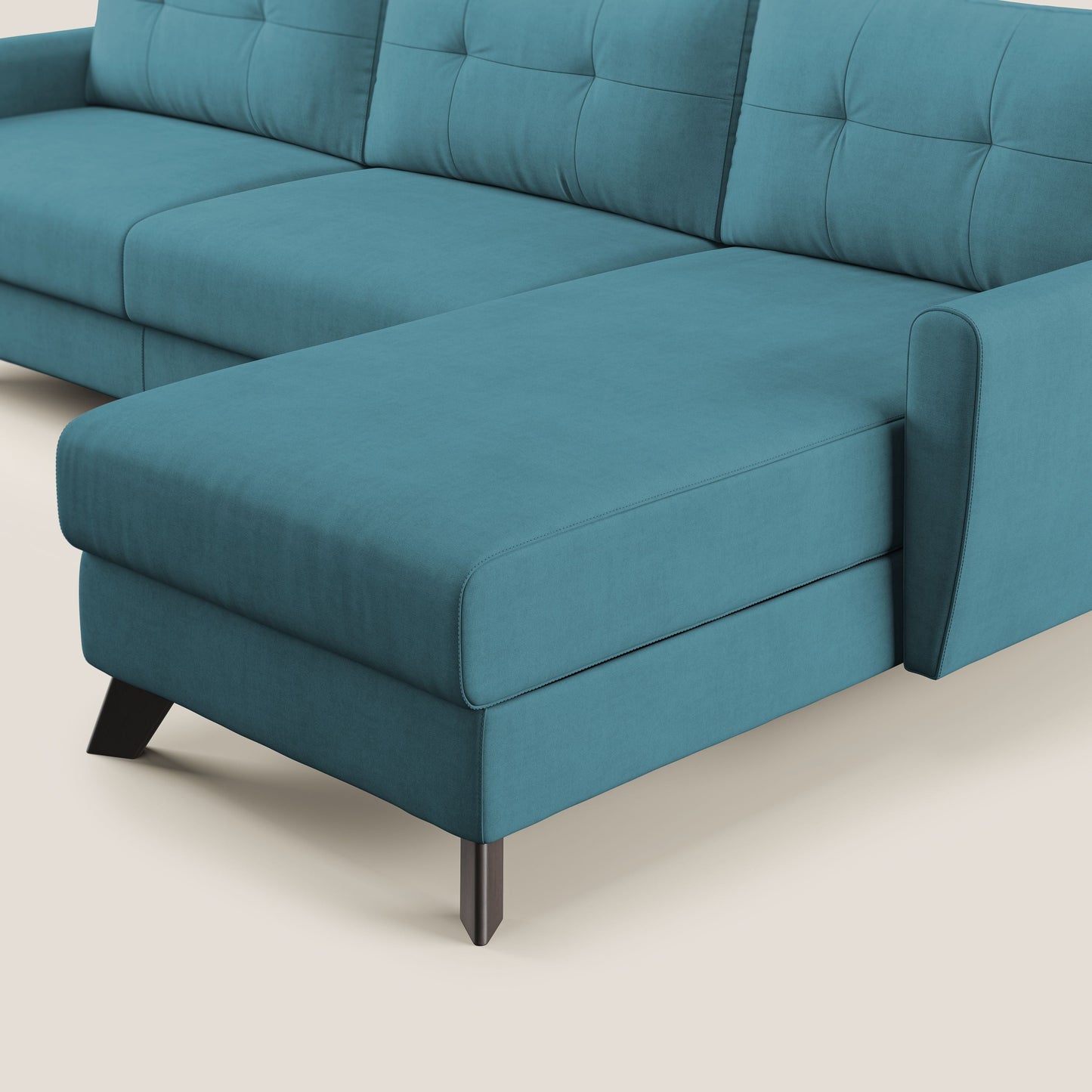 Callisto Divano letto angolare con penisola in tessuto morbido impermeabile T02 azzurro